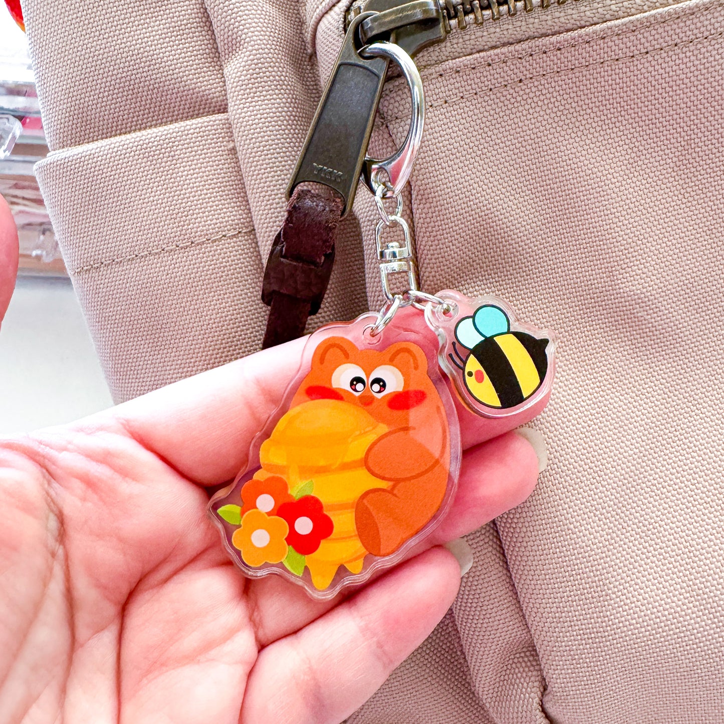 Cute Pochi Honey Bear Bees Linked Acrylic Keychain