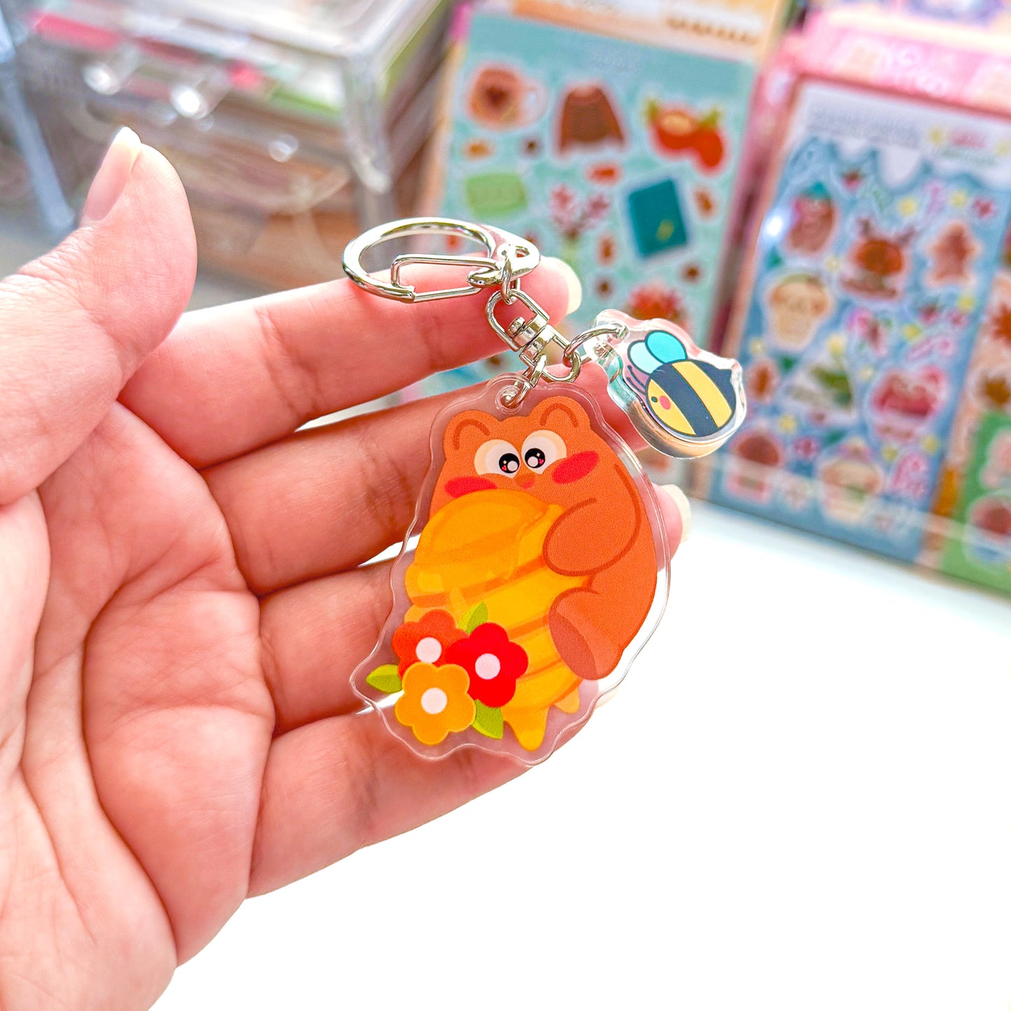 Cute Pochi Honey Bear Bees Linked Acrylic Keychain