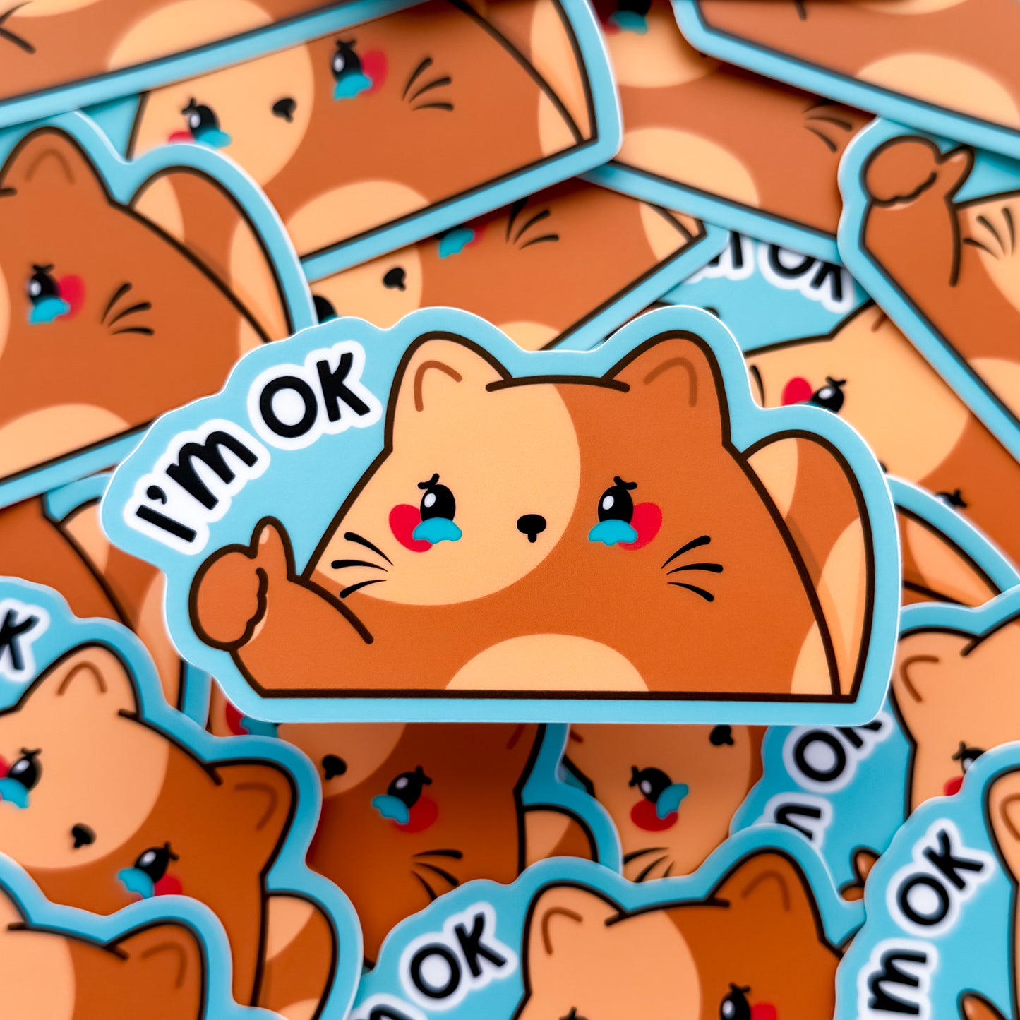 Funny Meme Brown Cat "I'm Ok" Waterproof Vinyl Die-cut Sticker