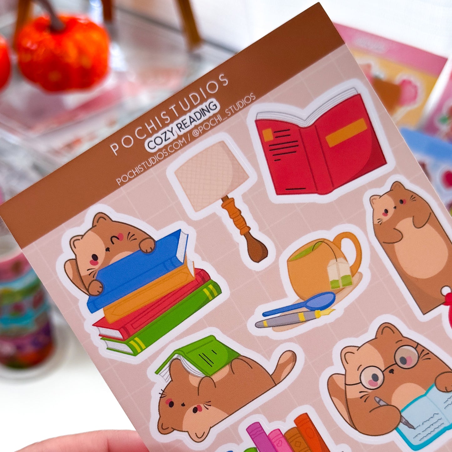 Cozy Reading Chubby Chubbs Cat Matte Vinyl Sticker Sheet