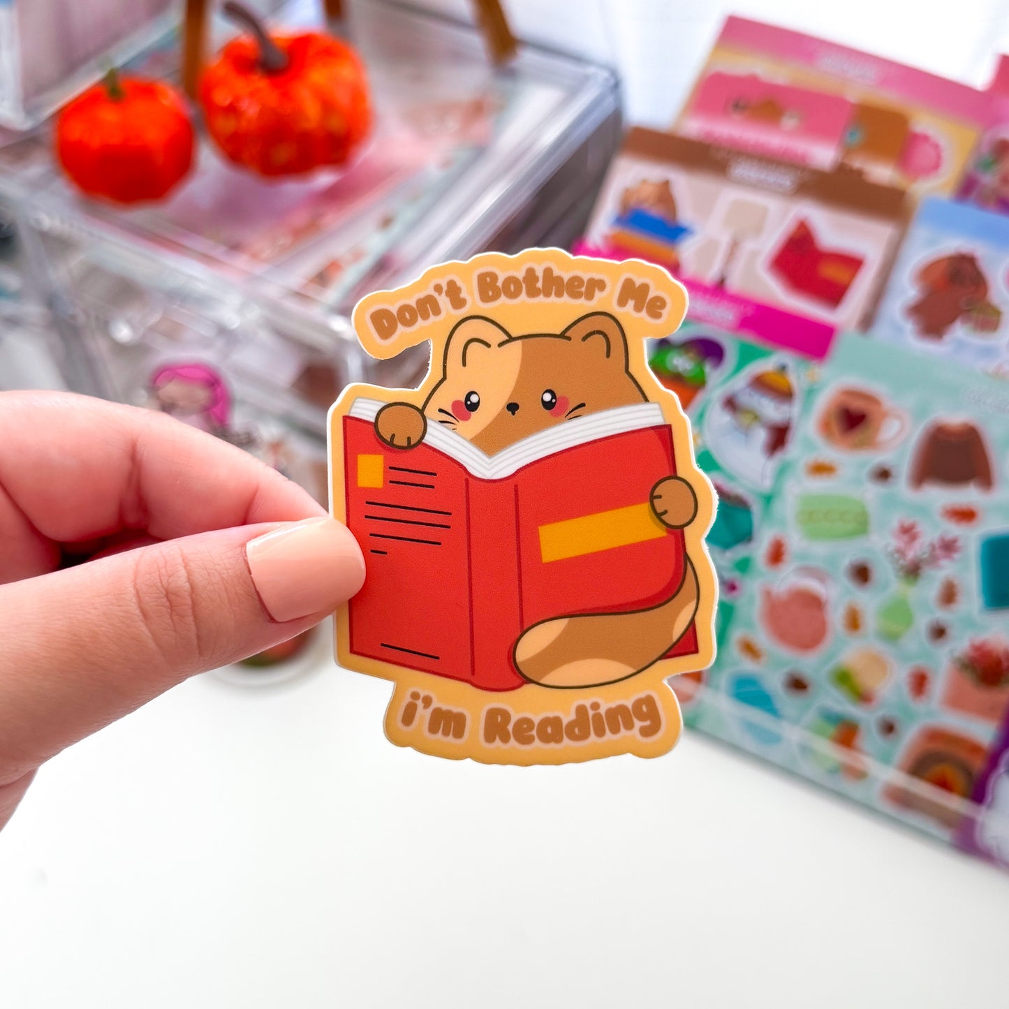Cute Cat Chubbs "Don't Bother Me I'm Reading" Waterproof Die-cut Sticker