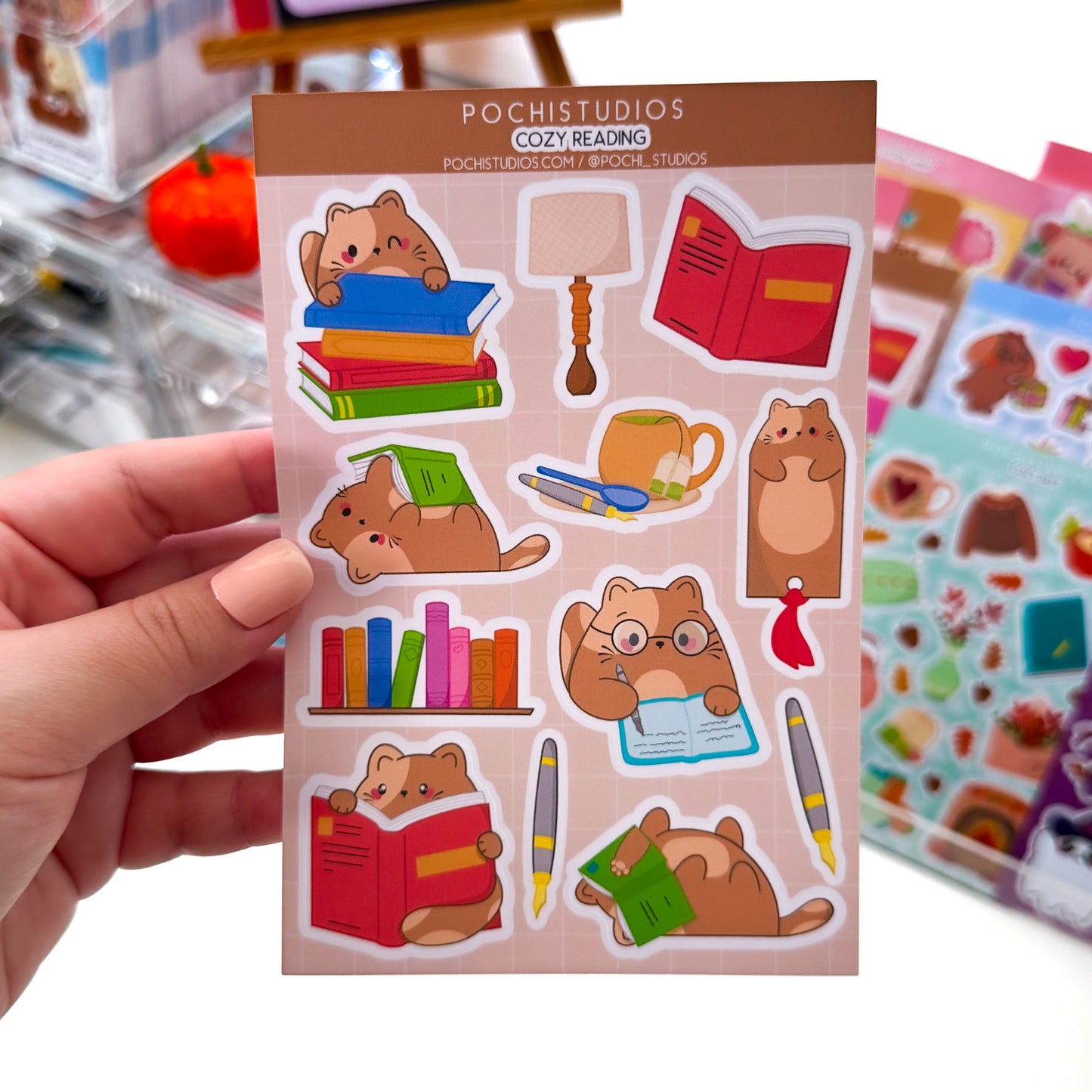 Cozy Reading Chubby Chubbs Cat Matte Vinyl Sticker Sheet