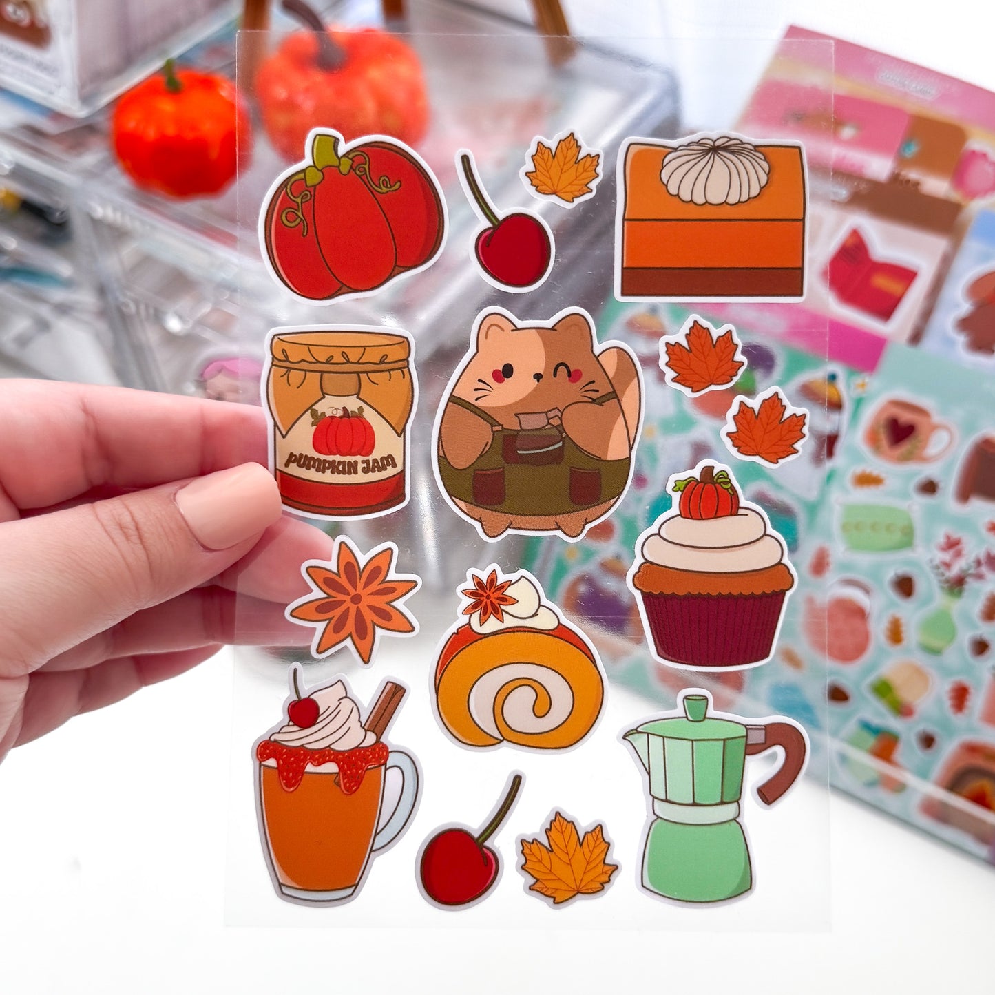 Pumpkin Spice Cafe Chubbs Cat Autumn Vibes Matte Vinyl Sticker Sheet