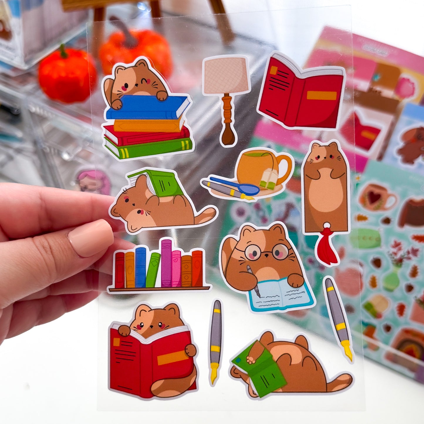 Cozy Reading Chubby Chubbs Cat Matte Vinyl Sticker Sheet