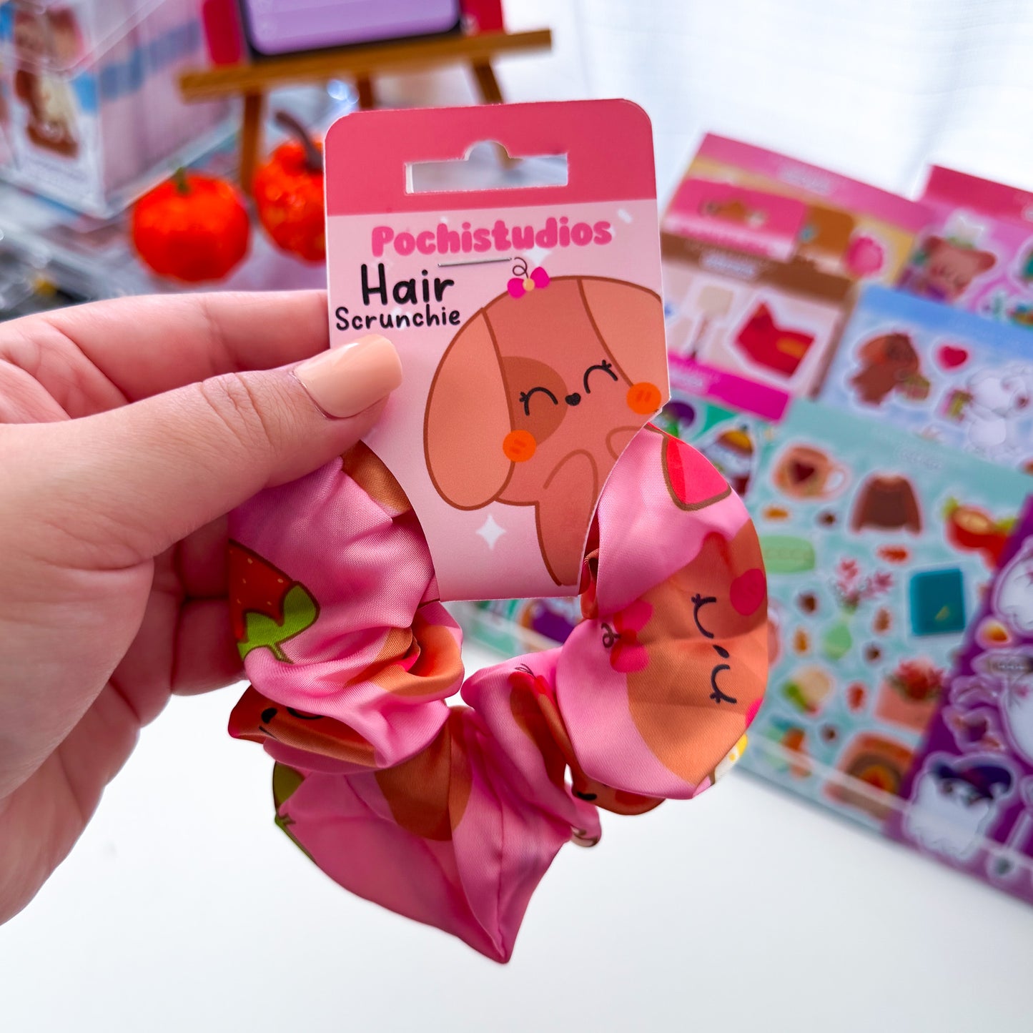 Cute Chubbs Cat & Nina Dog Satin Hair Scrunchies "Choose your Favorite!"