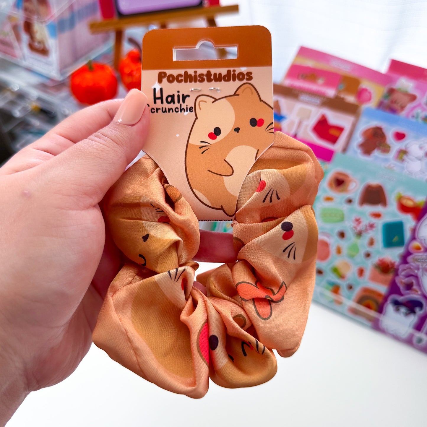 Cute Chubbs Cat & Nina Dog Satin Hair Scrunchies "Choose your Favorite!"