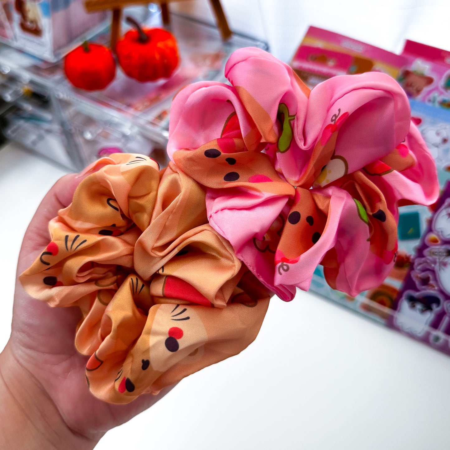 Cute Chubbs Cat & Nina Dog Satin Hair Scrunchies "Choose your Favorite!"