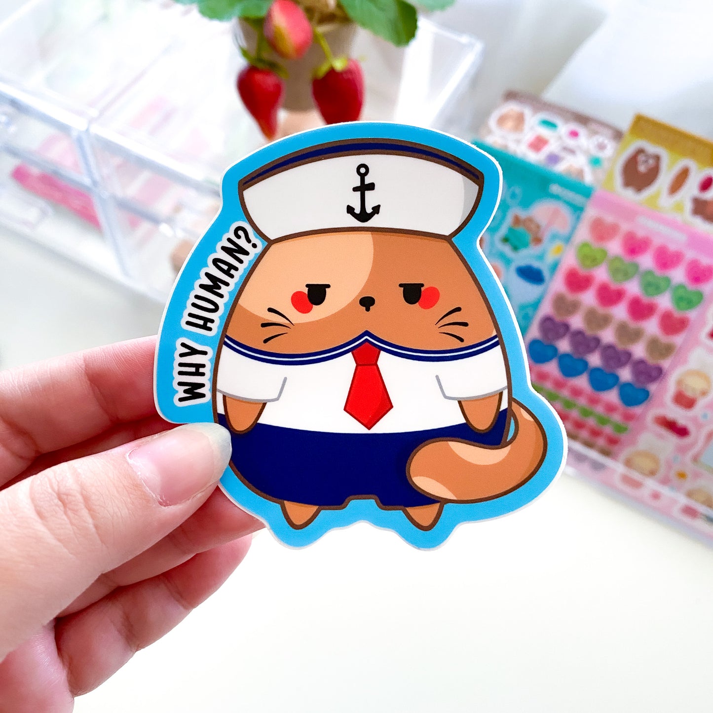 Why Human? Chubby Kitty Chubbs Waterproof Matte Die-Cut Sticker