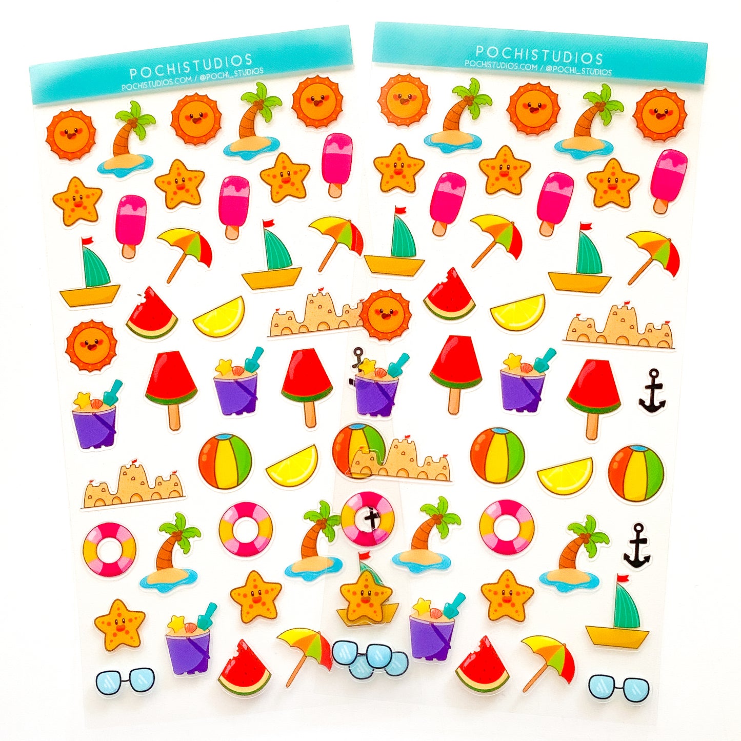 Summer Time Mini Stickers Deco Glossy Clear Vinyl Sticker Sheet