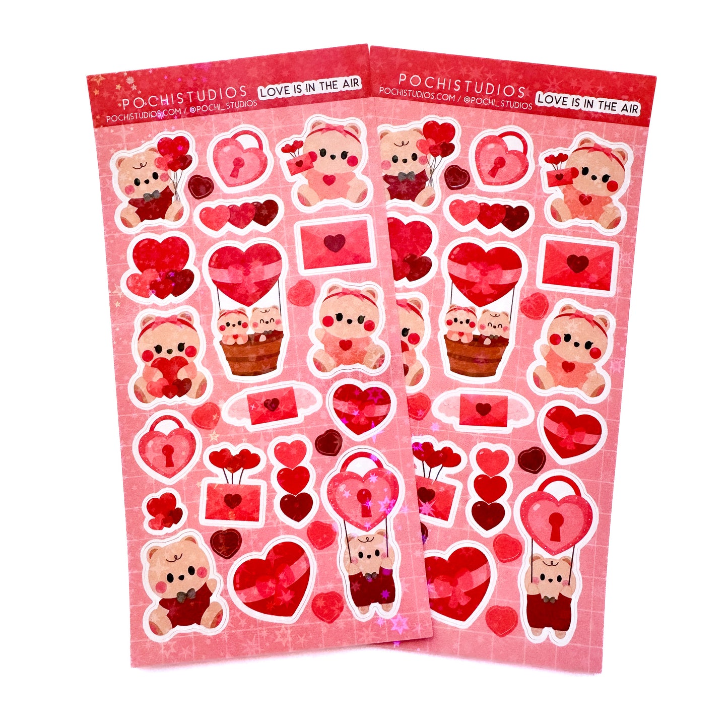 Adorable Baby Bear Twins Cookie & Berries "Love is in the air" Holo Sparkly Vinyl Sticker Sheet