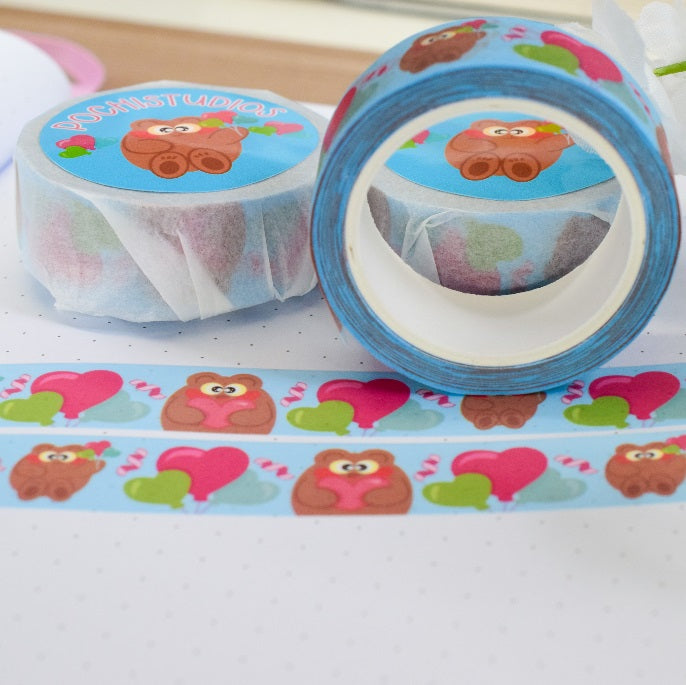 Cute Blue Pochi Bear Heart Balloons Washi Tape