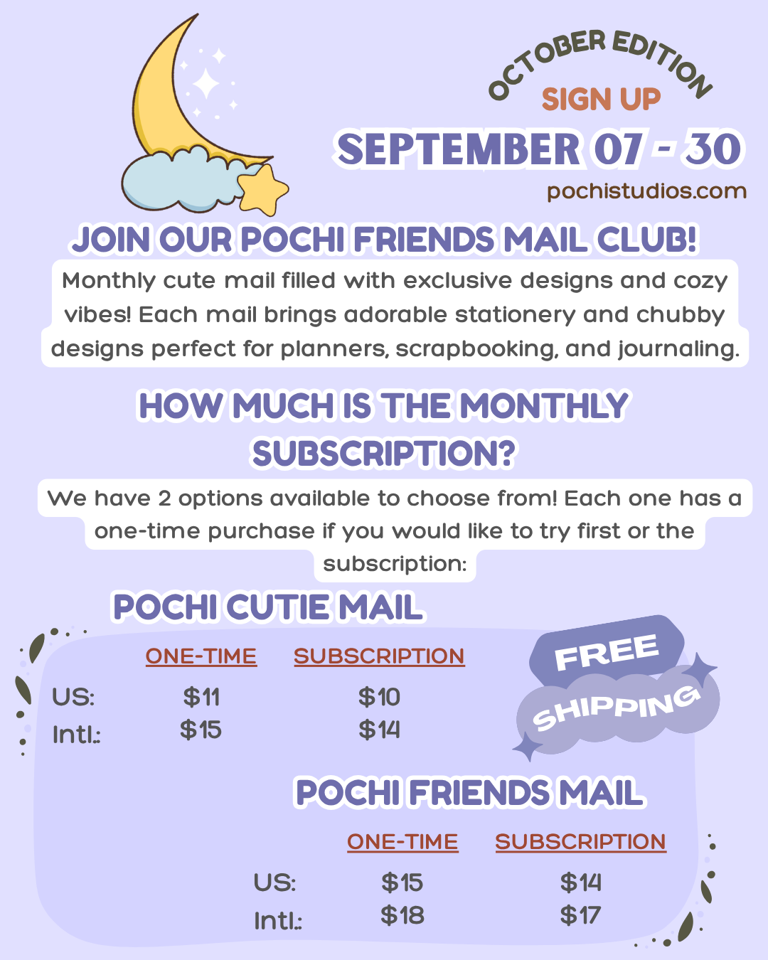 Pochi Friends Mail Club "COZY MOONLIGHT - OCTOBER EDITION"