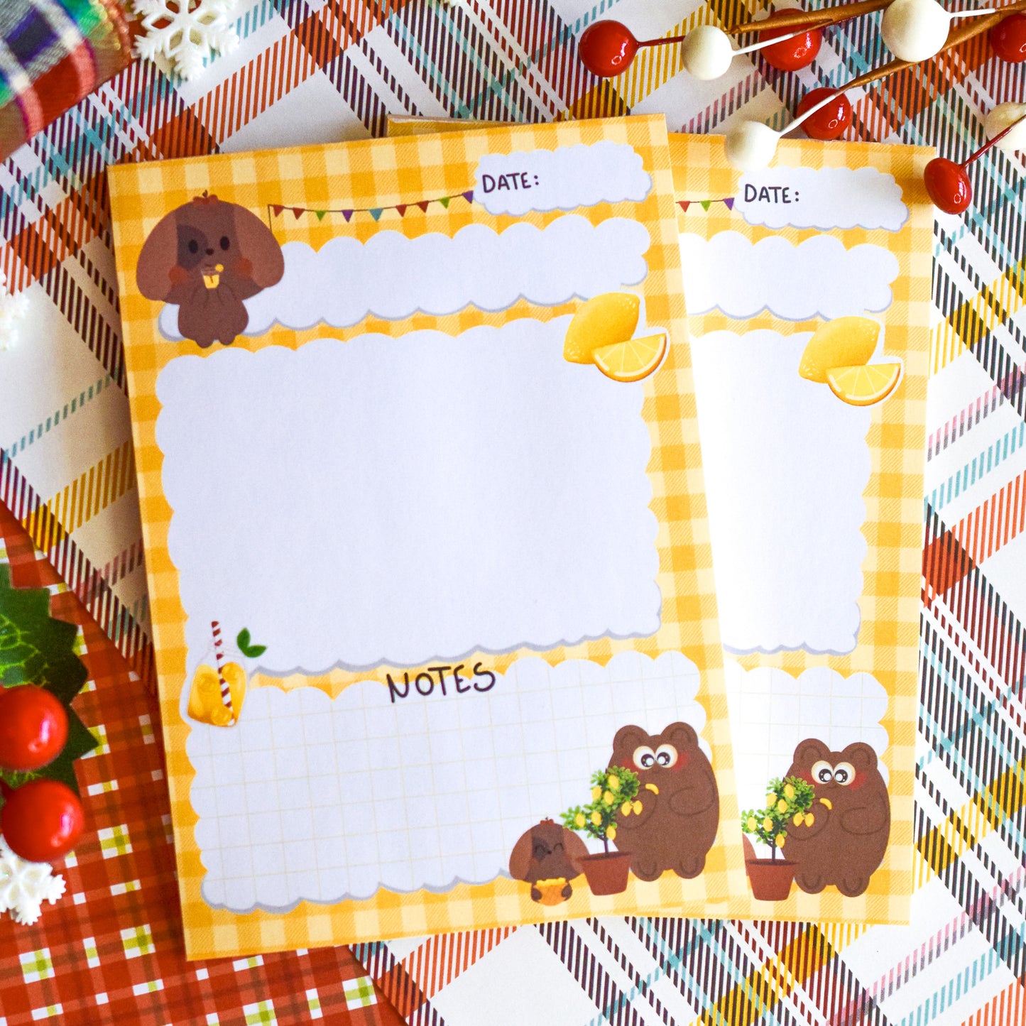 Cute Summer Pochi Bear & Nina Puppy Refreshing Lemonade NotePad