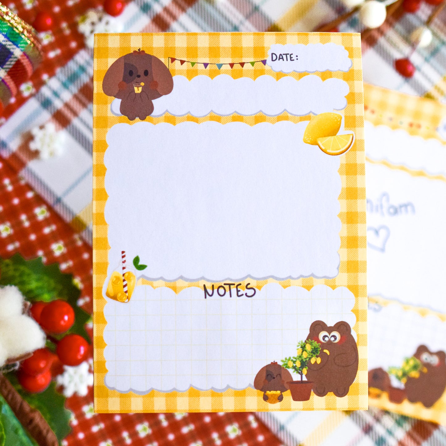 Cute Summer Pochi Bear & Nina Puppy Refreshing Lemonade NotePad