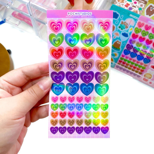 Colorful Deco Holographic Glossy Y2K Hearts Sticker Sheet