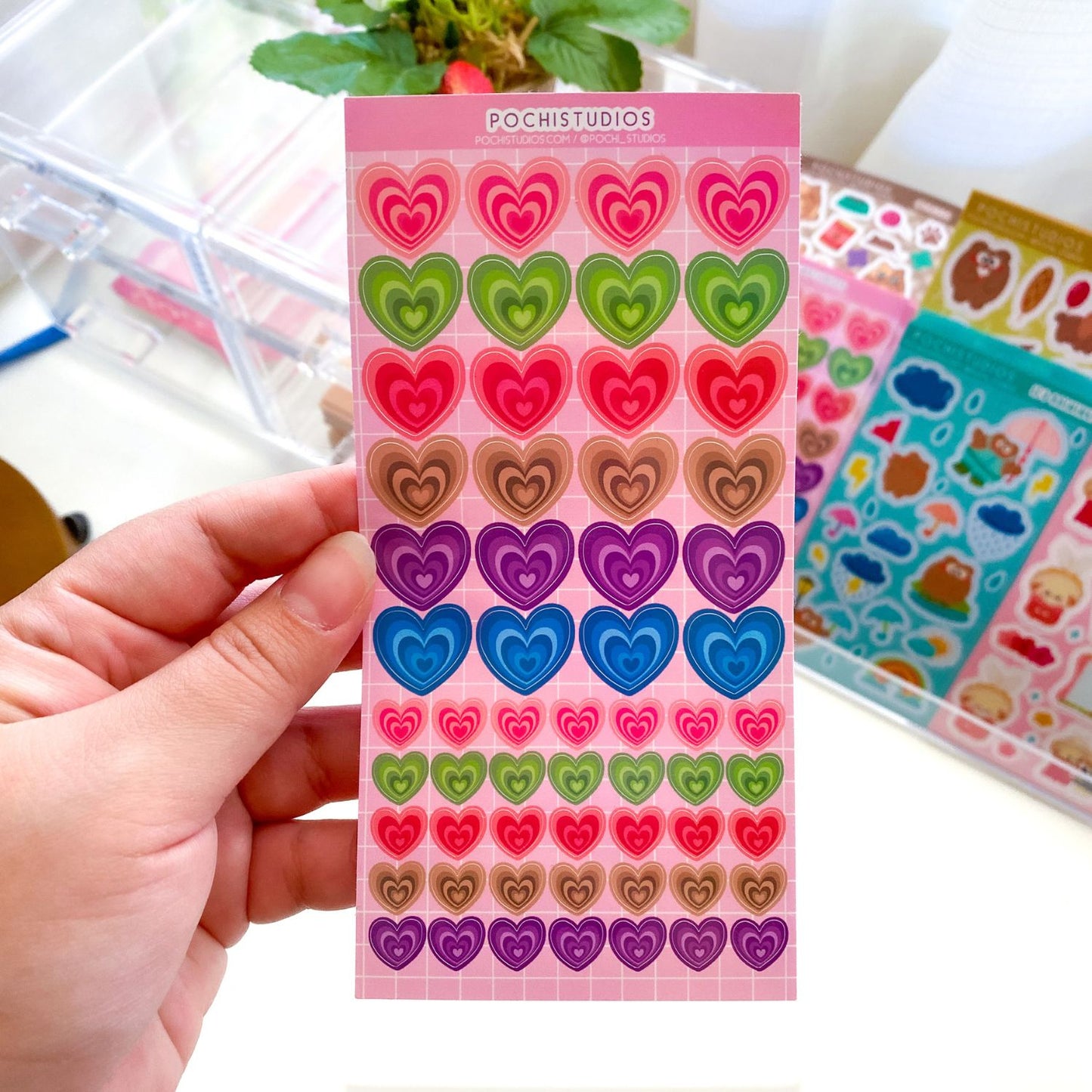 Colorful Deco Holographic Glossy Y2K Hearts Sticker Sheet