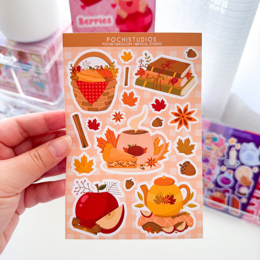 Hello Fall Cozy Aesthetic Autumn Vibes Matte Vinyl Sticker Sheet