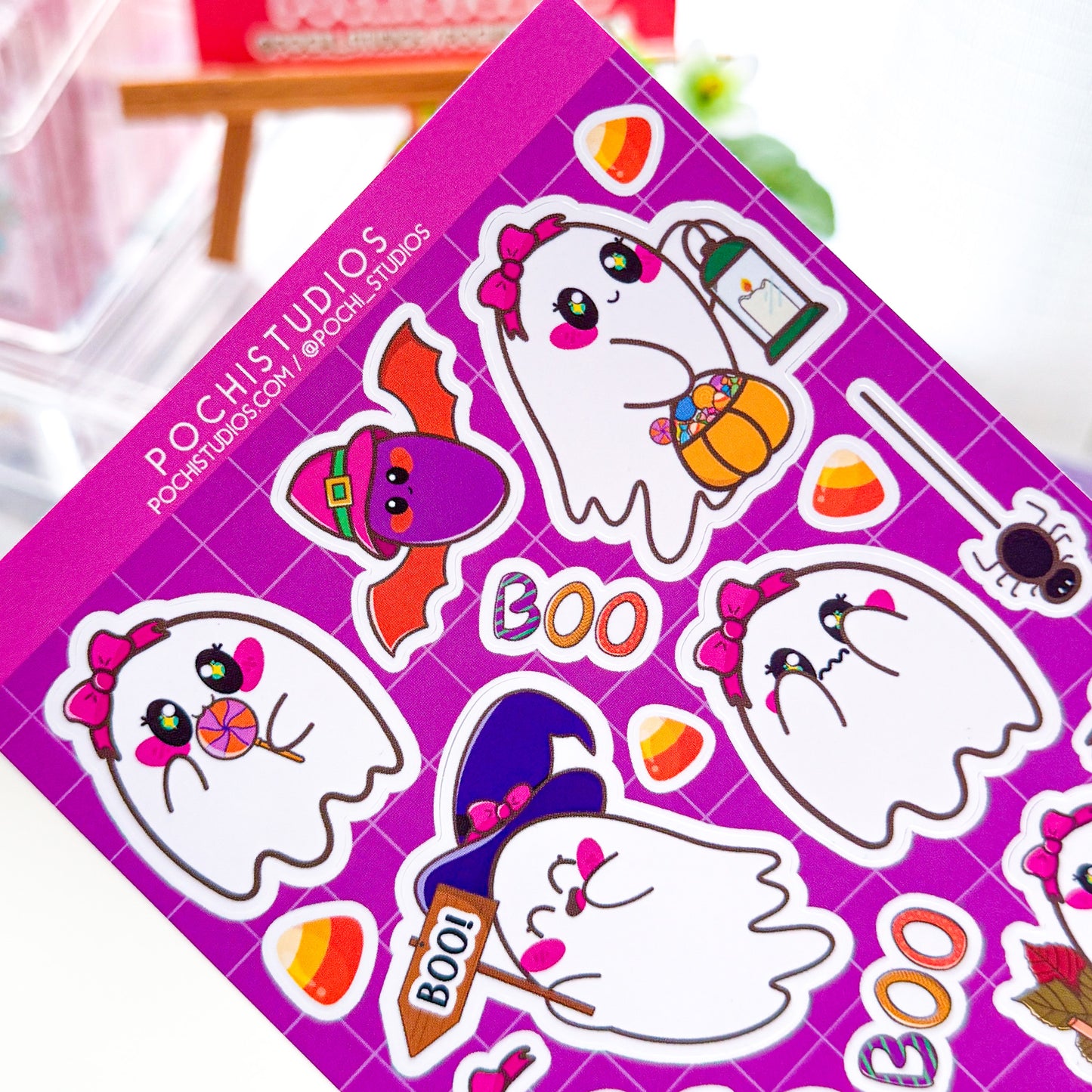 Spooky Cute Witch Cat Chubbs & Coquette Ghostie Halloween Matte Vinyl Sticker Sheet