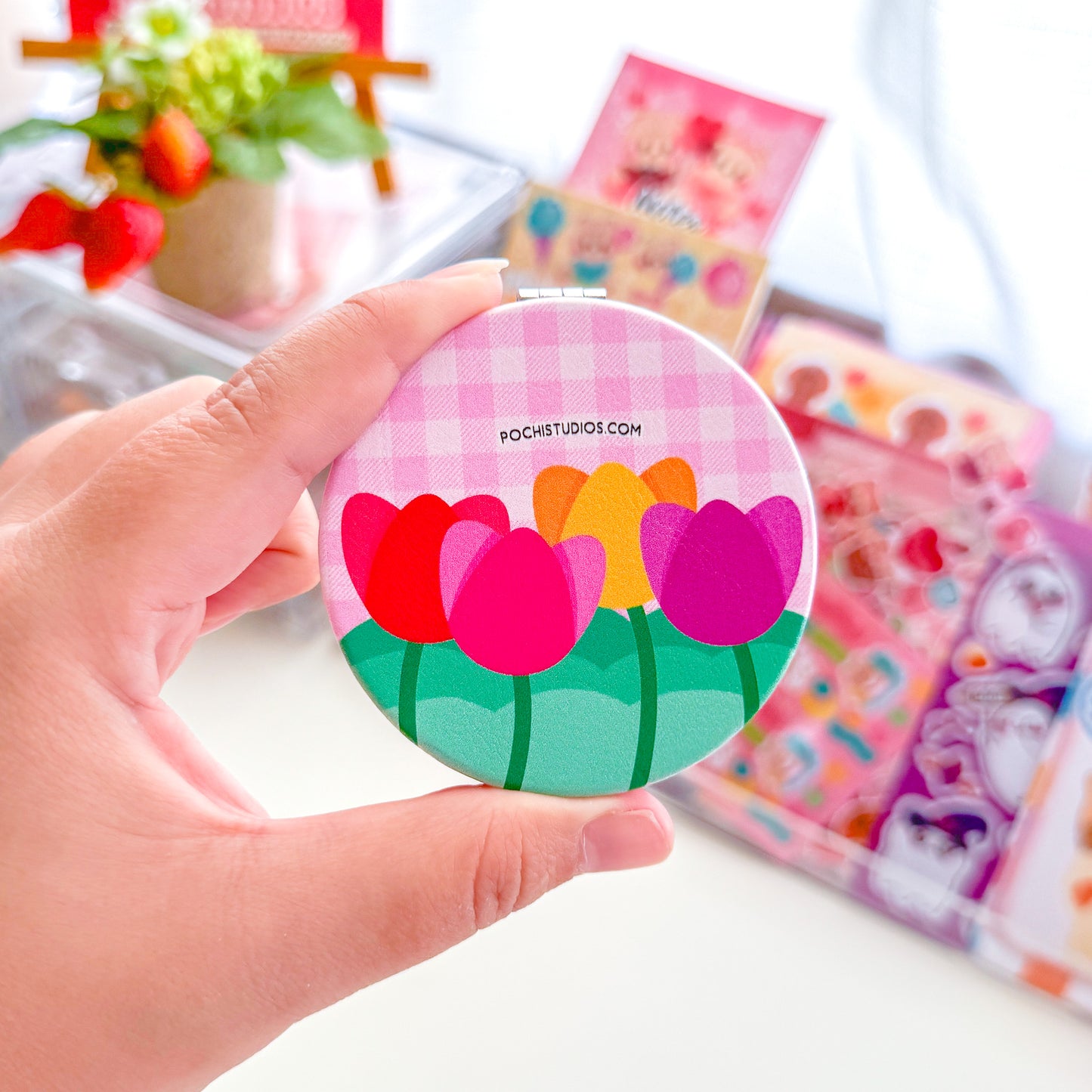 Colorful Spring Flowers Berries Bear Round Compact Mirror