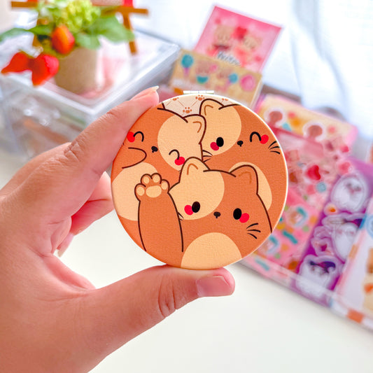 Chubby Kitty Cat Chubbs Brown Round Compact Mirror