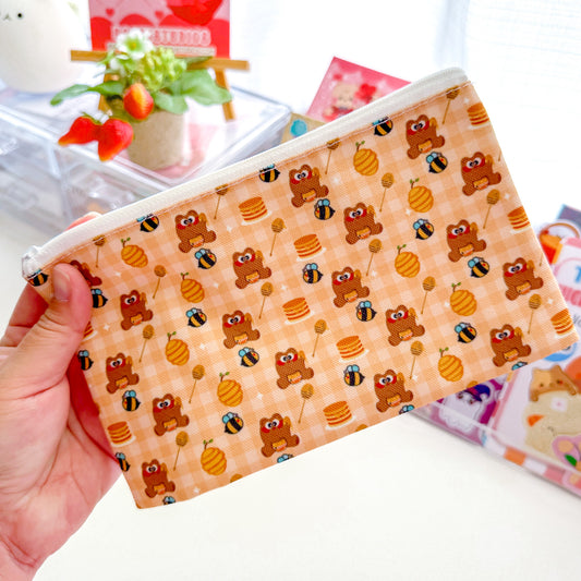 Sweet Honey Pochi Bear Yellow Checkered Pattern Pencil Pouch