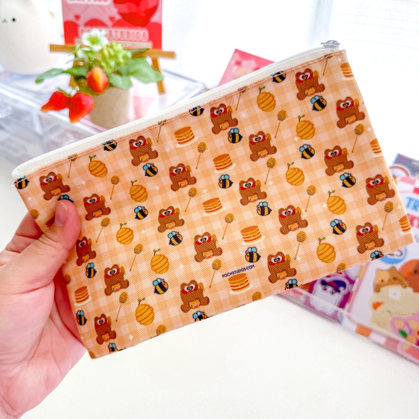 Sweet Honey Pochi Bear Yellow Checkered Pattern Pencil Pouch