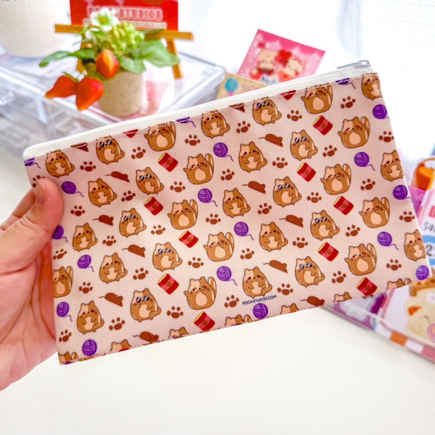 Chubby Kitty Cat Chubbs Brown Pattern Pouch