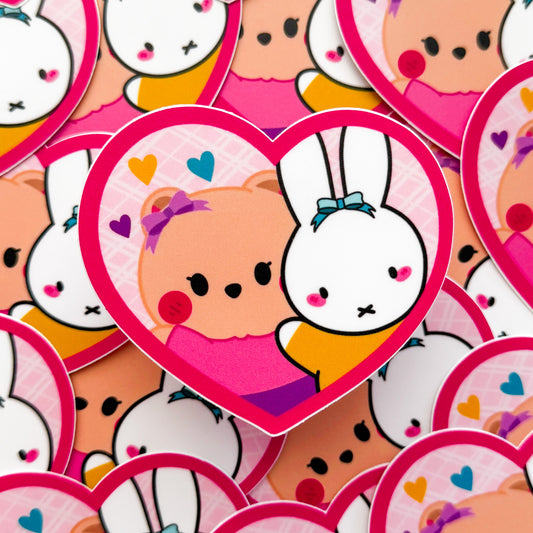 Pink Heart Bear Berries Kawaii Bunny Friendship Matte Waterproof Die-cut Vinyl Sticker