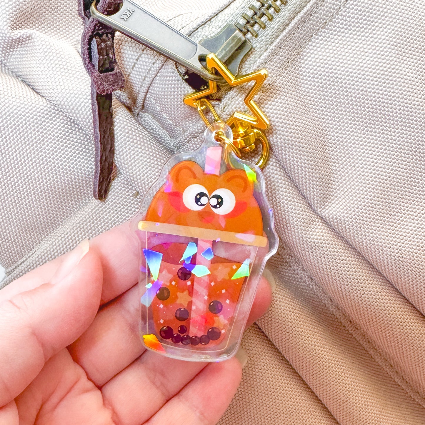 Cute Bear Boba Holographic Acrylic Keychain