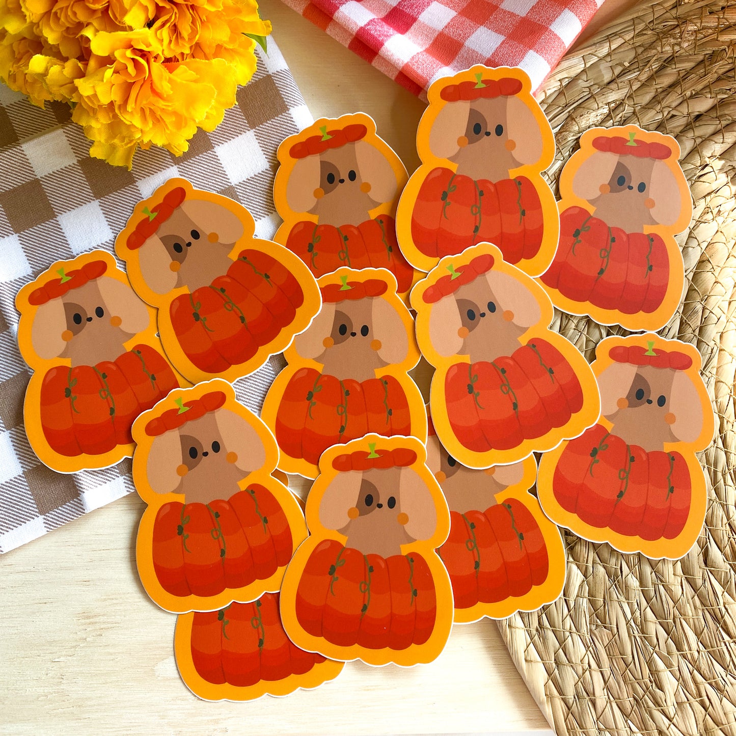 Cozy Fall Puppy Nina Autumn Pumpkin Waterproof Vinyl Stickers