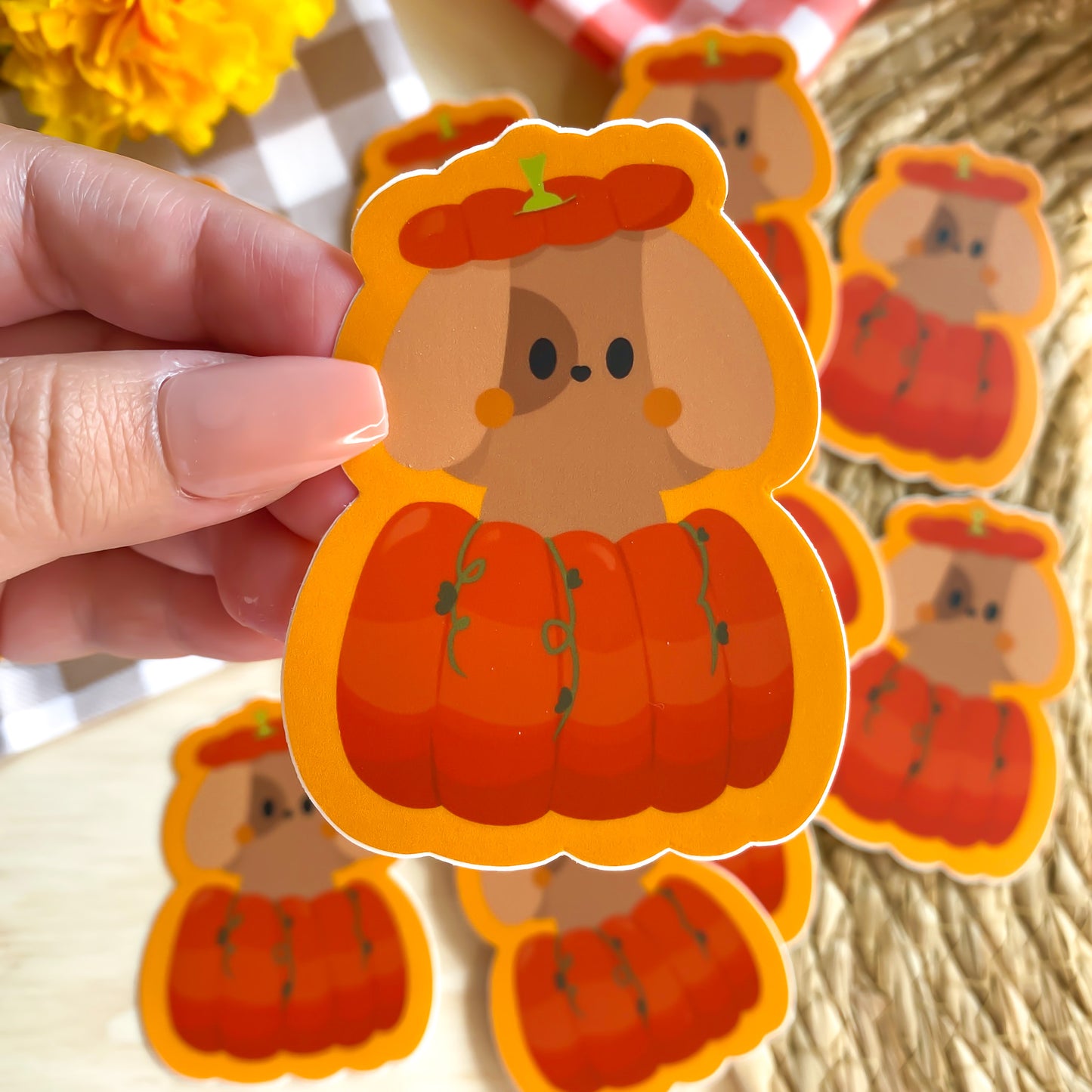 Cozy Fall Puppy Nina Autumn Pumpkin Waterproof Vinyl Stickers