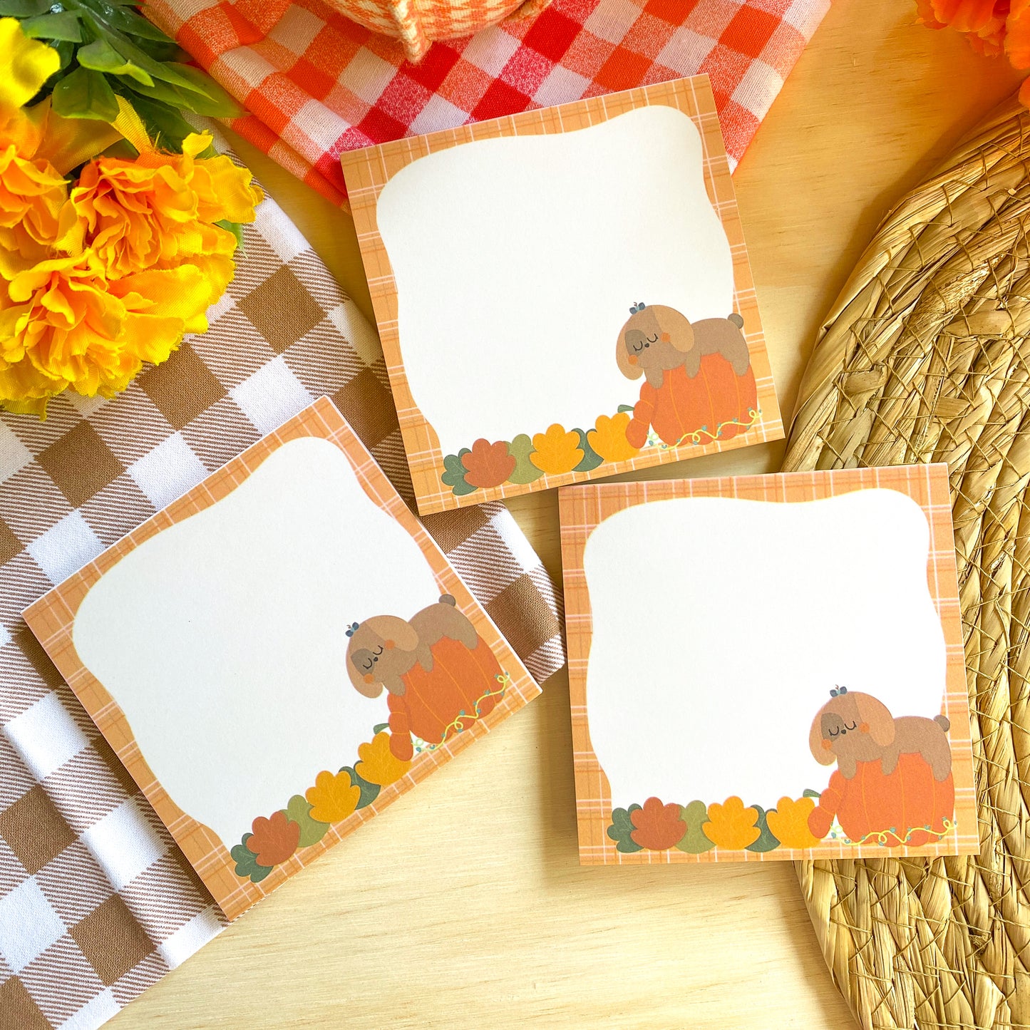 Cozy Autumn Cute Puppy Nina Fall Pumpkin Memo Pad