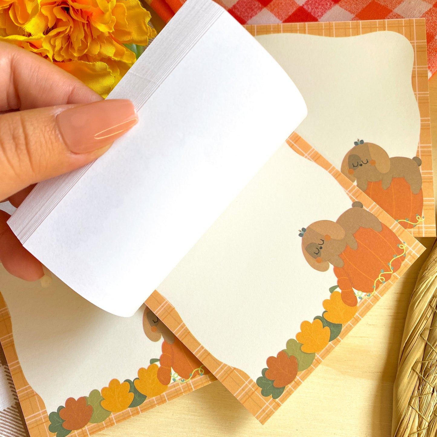 Cozy Autumn Cute Puppy Nina Fall Pumpkin Memo Pad