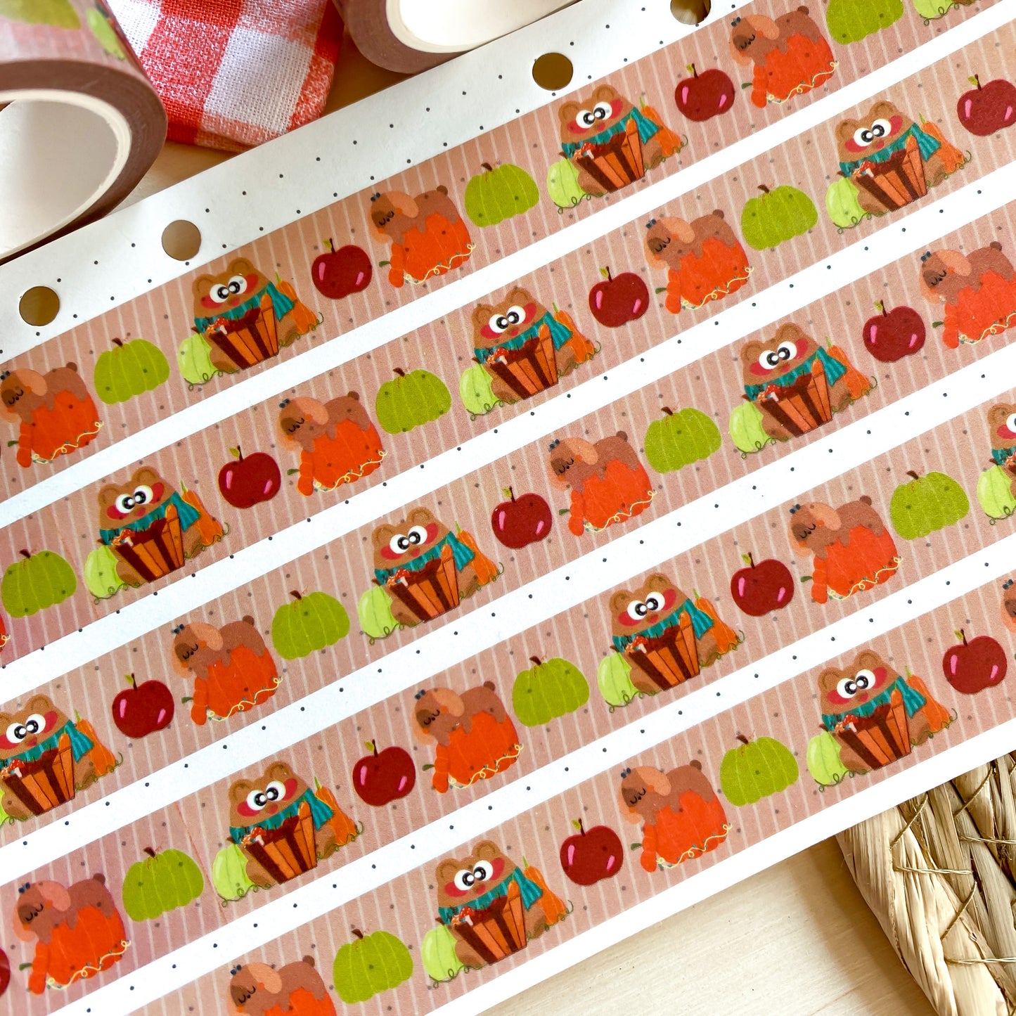 Cozy Autumn Pochi Bear & Nina Puppy Fall Pumpkin and Apple Harvest Washi Tape