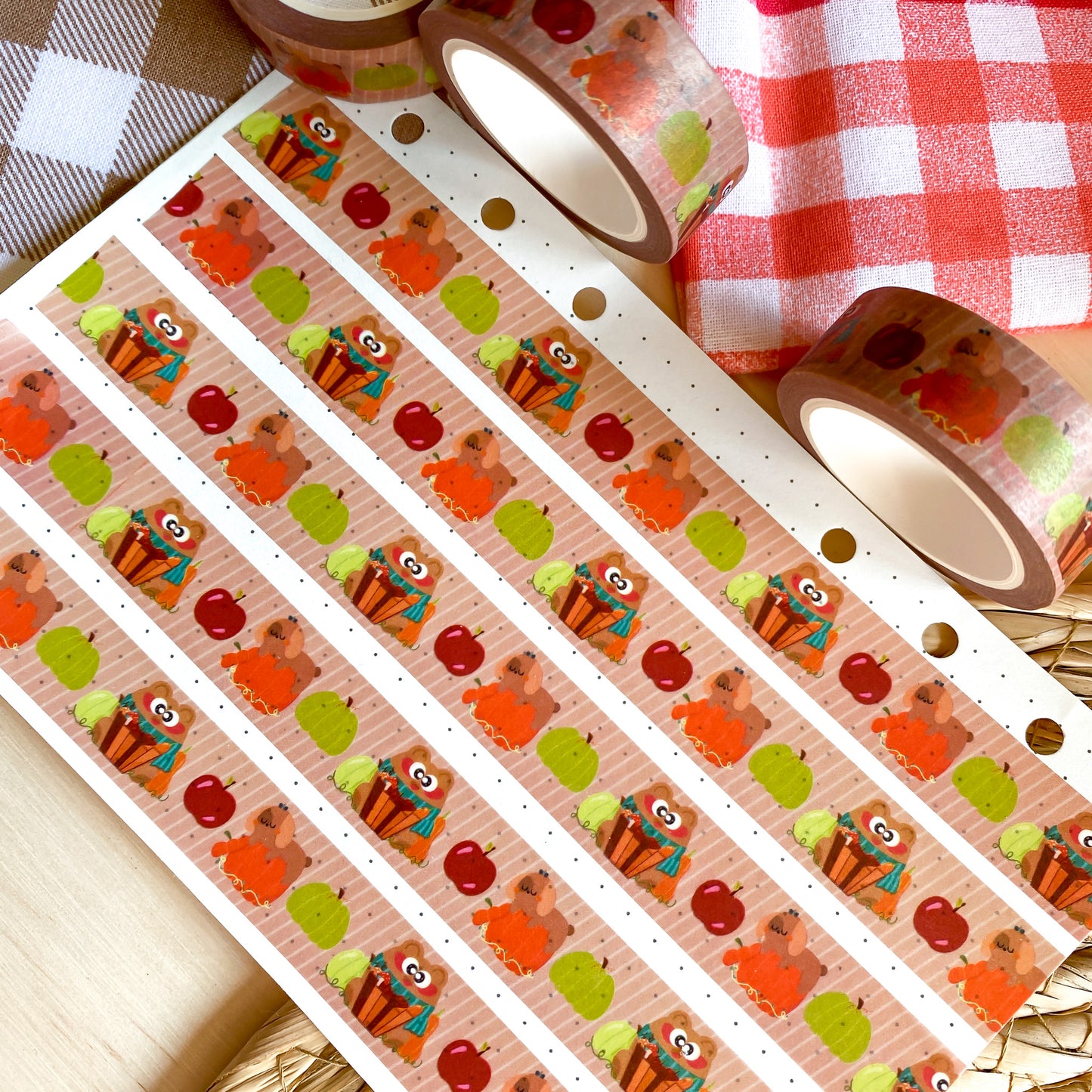 Cozy Autumn Pochi Bear & Nina Puppy Fall Pumpkin and Apple Harvest Washi Tape