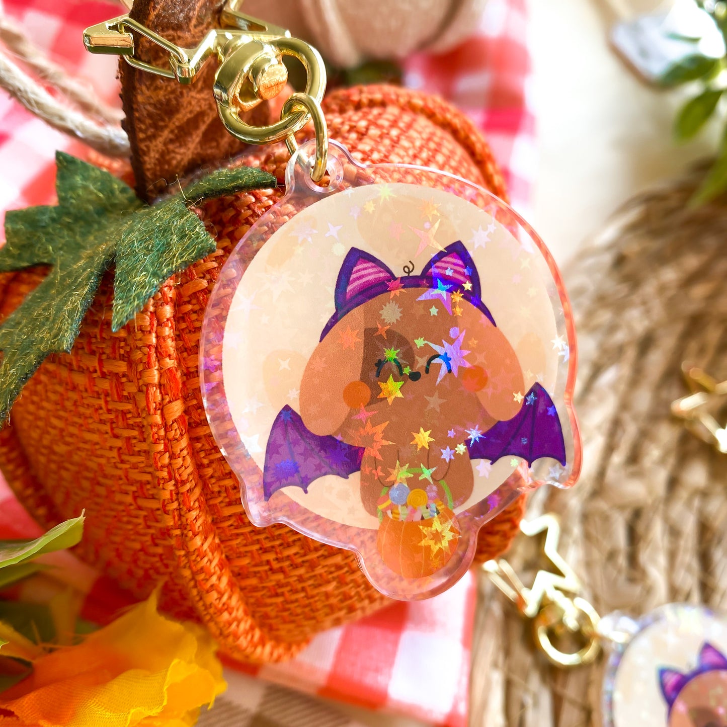 Cute Puppy Nina Bat Halloween Holographic Limited Edition Keychain