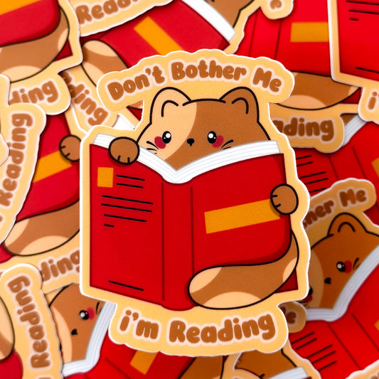 Cute Cat Chubbs "Don't Bother Me I'm Reading" Waterproof Die-cut Sticker