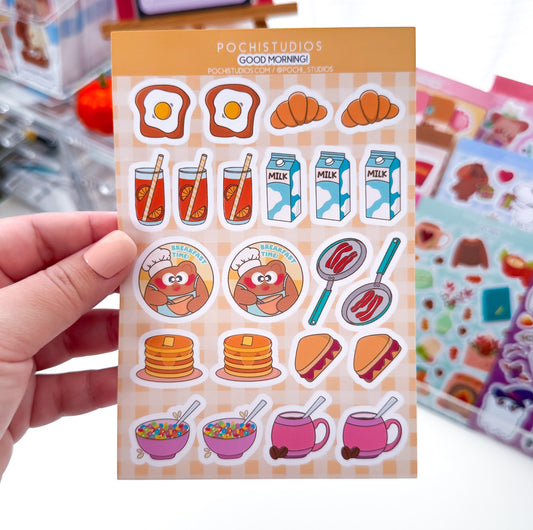 Breakfast Time With Pochi Bear Matte Vinyl Sticker Sheet