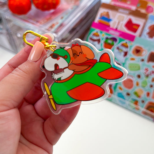 Best Friends Puppy Nina Dogs Airplane Acrylic Keychain
