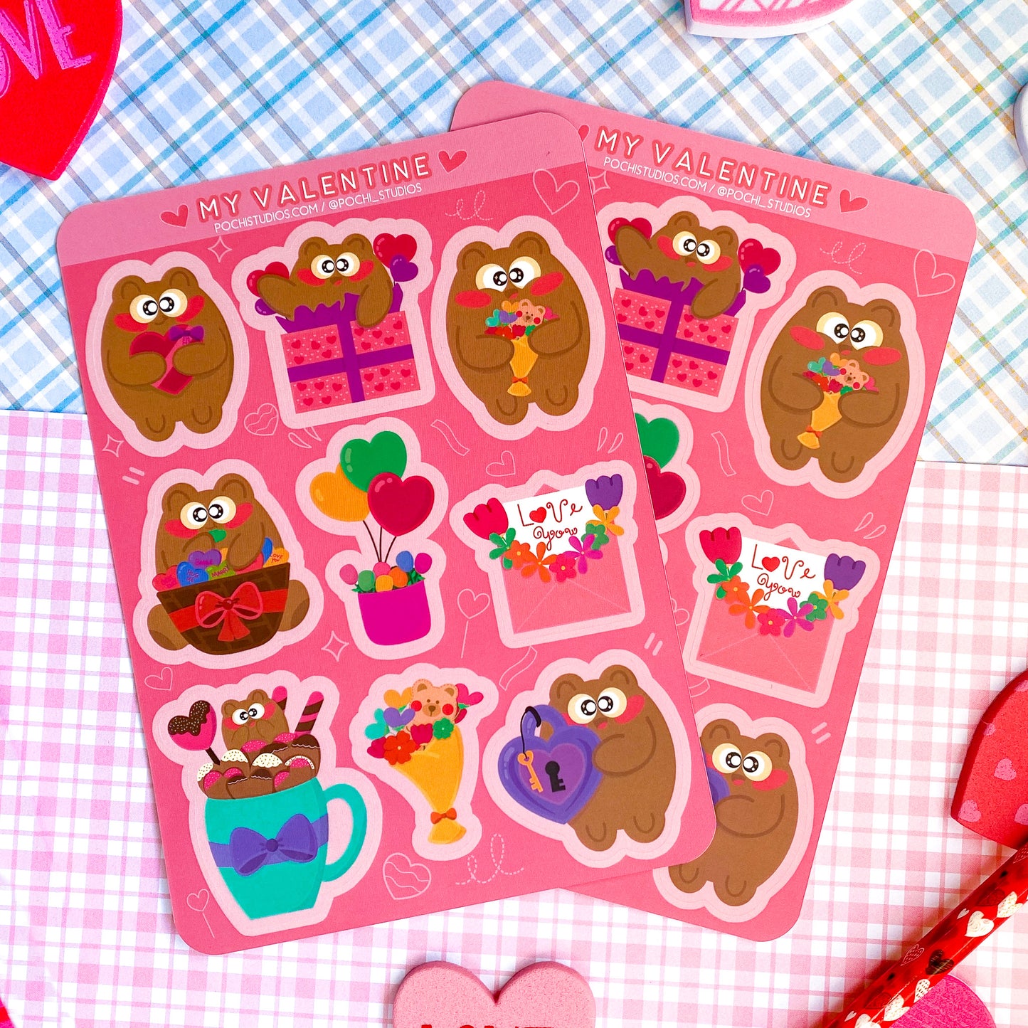 Be My Valentine Pochi Bear In Love Matte Vinyl Sticker Sheet