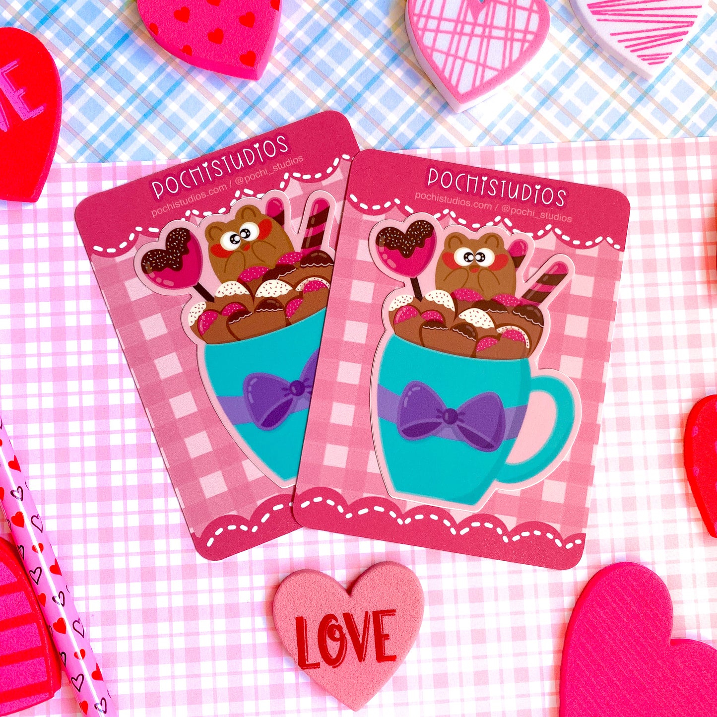 Valentines Cookies with Pochi Bear Waterproof Vinyl Sticker