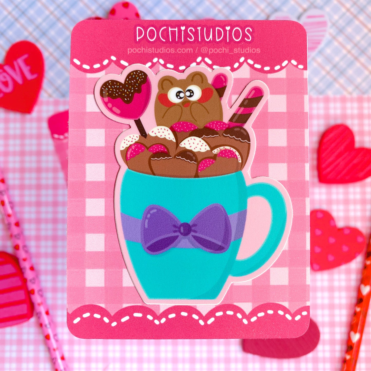 Valentines Cookies with Pochi Bear Waterproof Vinyl Sticker