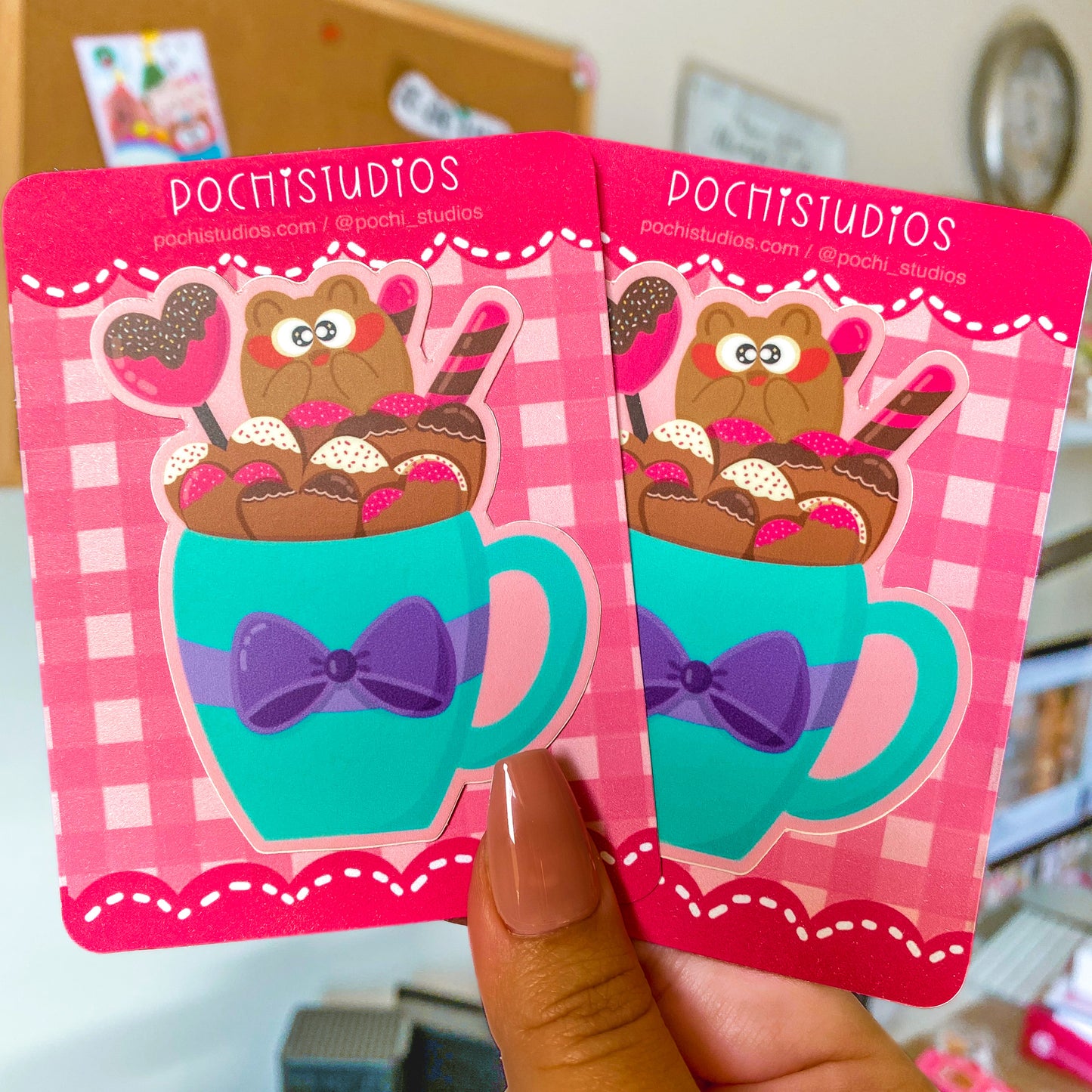 Valentines Cookies with Pochi Bear Waterproof Vinyl Sticker