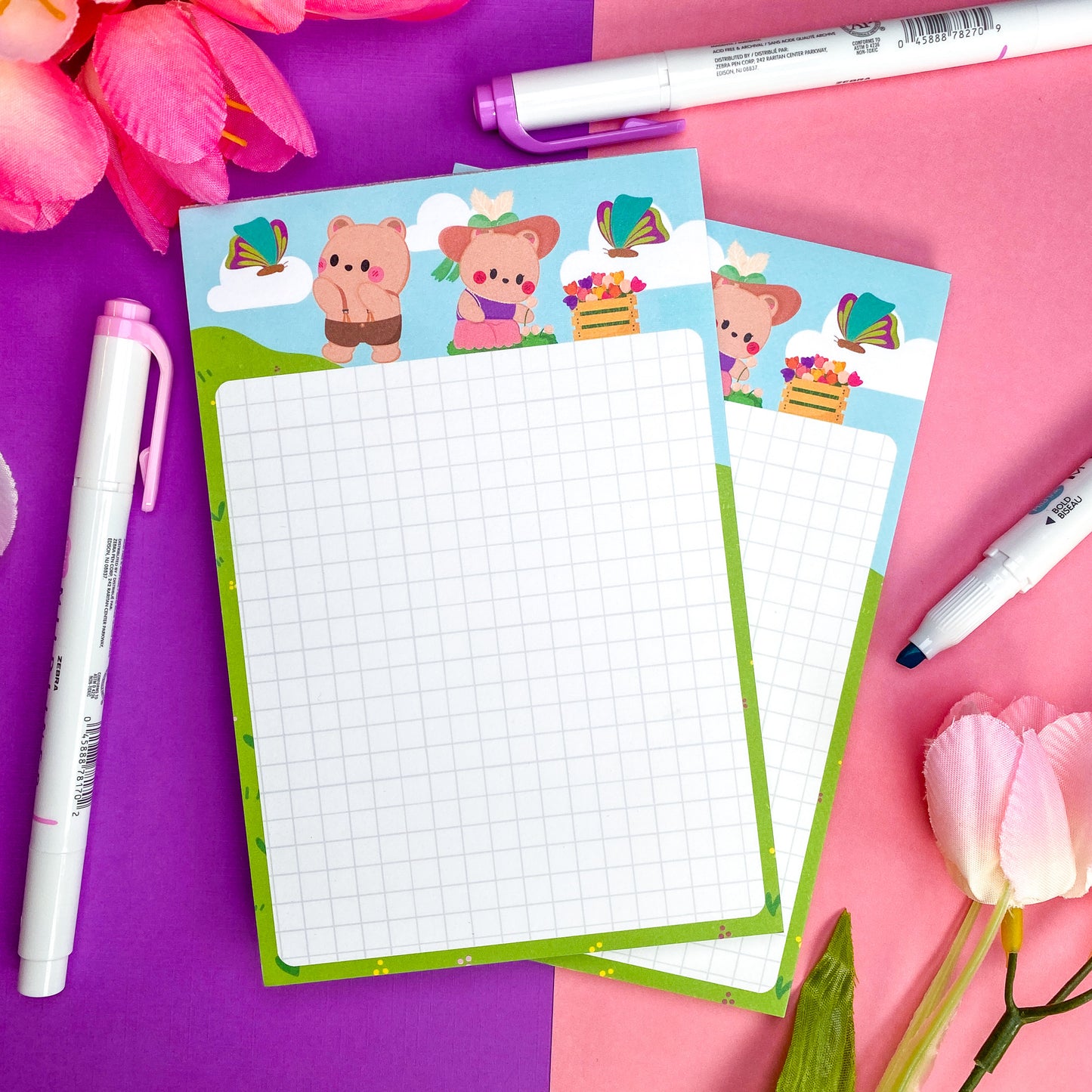 Colorful Spring Cookie & Berries Baby Bear Twins 4 x 6 in NotePad