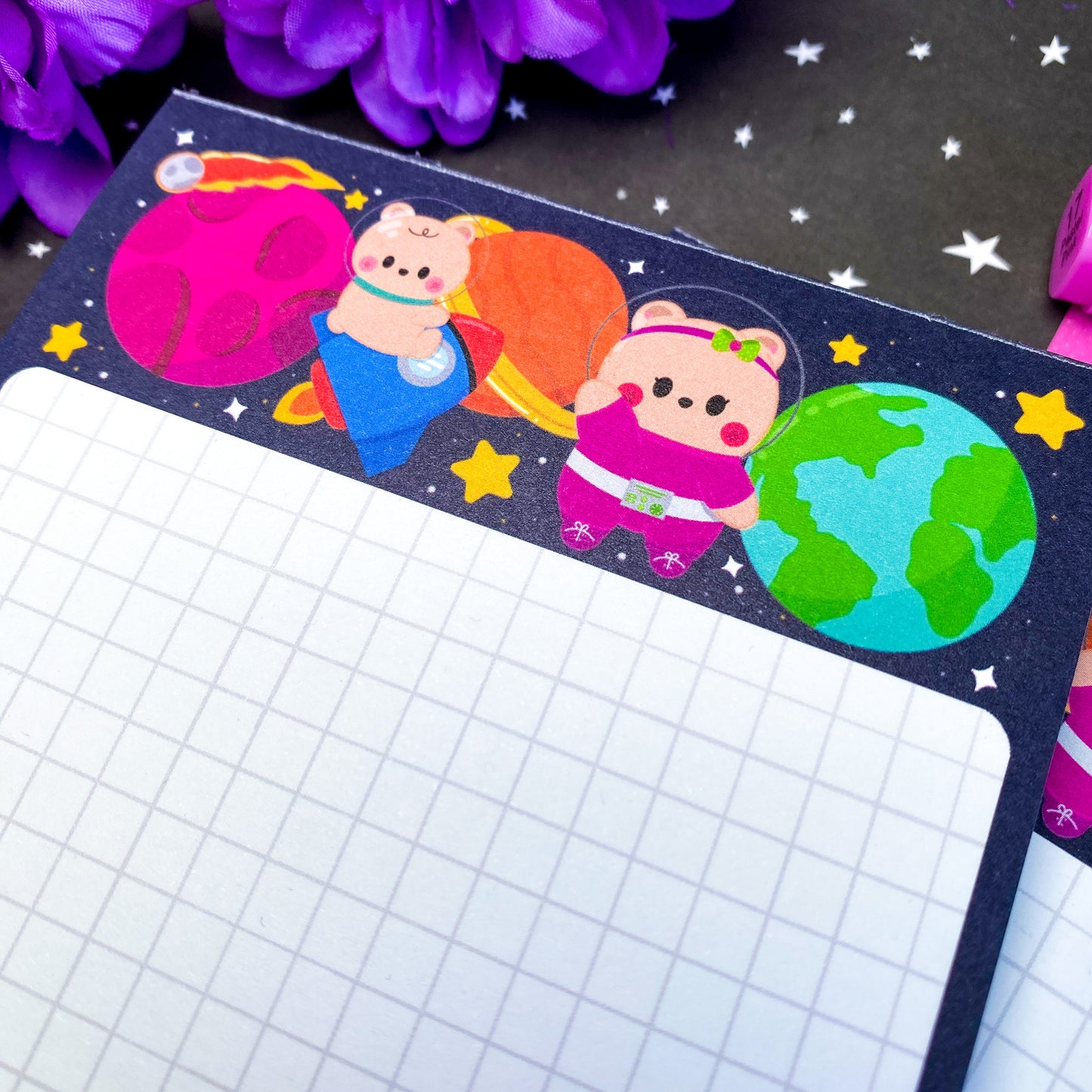 Little Baby Bear Twins Cookie & Berries "Space and Planets" 4x6 inch Notepad