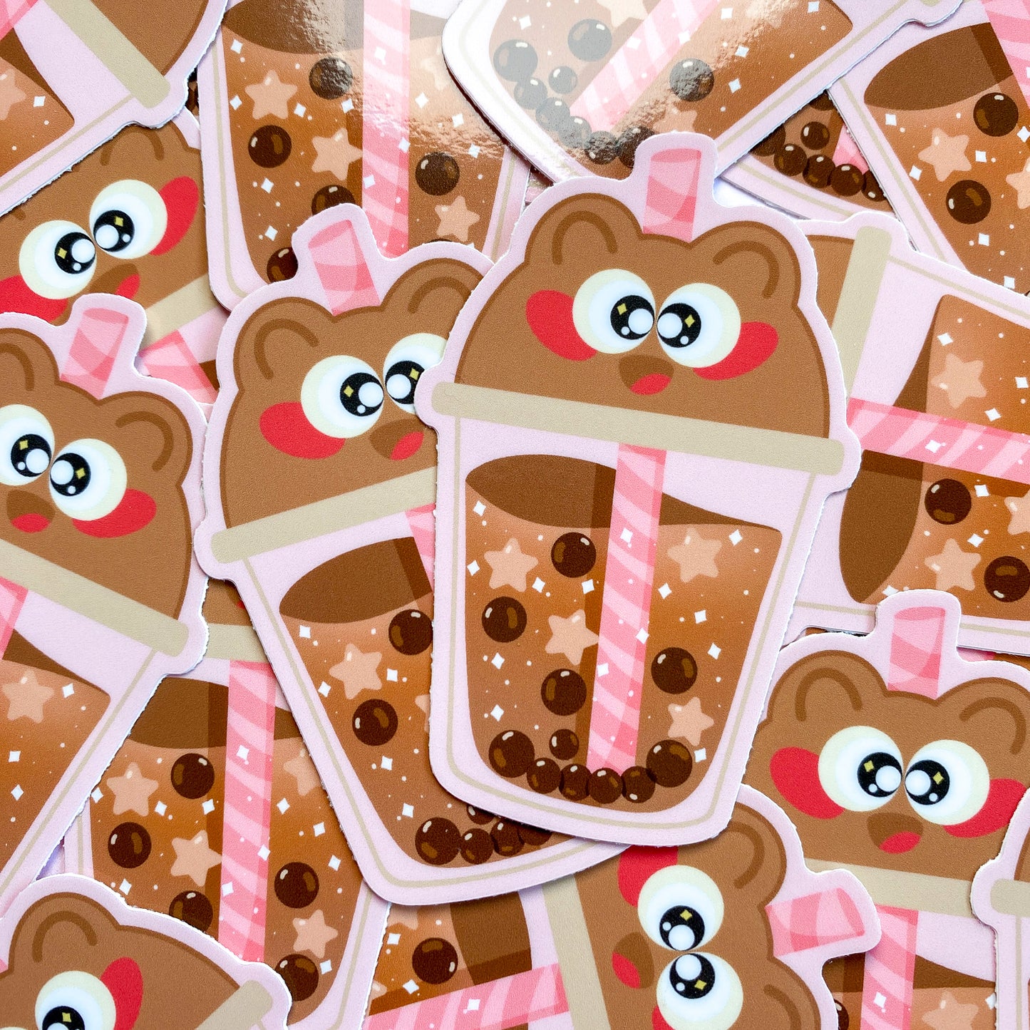 Brown Sugar Pochi Bear Boba Waterproof Glossy Die-Cut Sticker