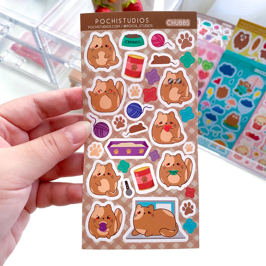 Cute Chubby Brown Kitty Cat Hi Chubbs! Matte Vinyl Sticker Sheet