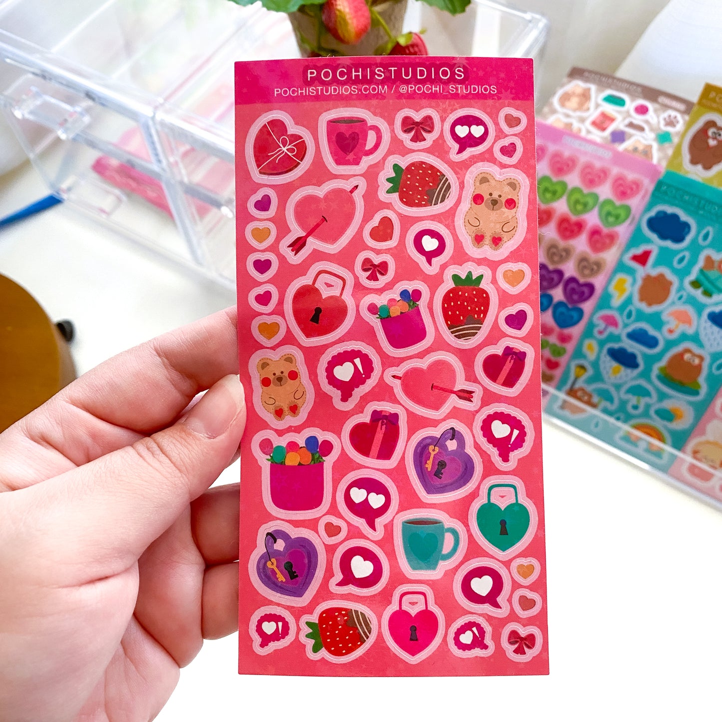 Valentine's Day Pink Deco Icons Holographic Sparkle Vinyl Sticker Sheet