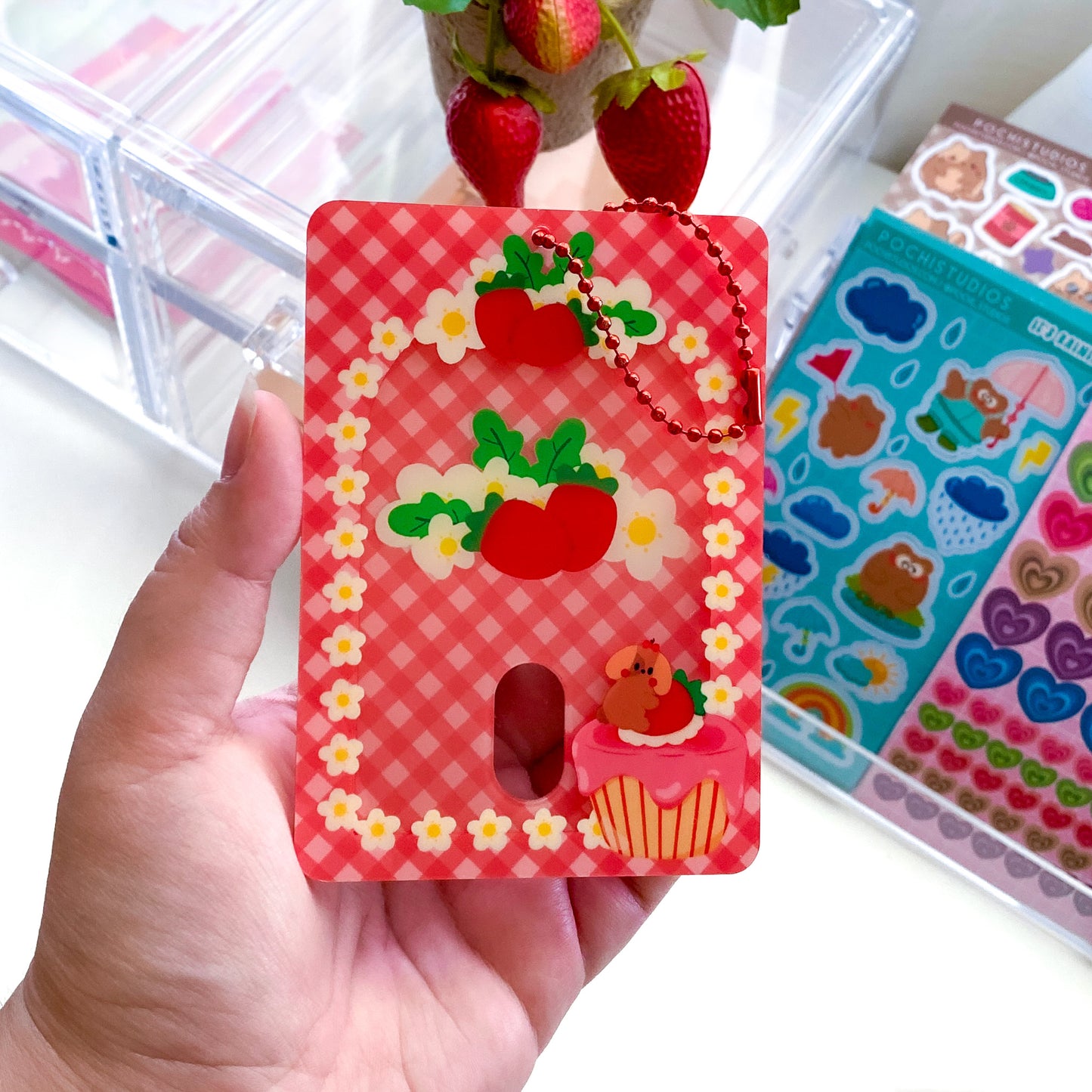 Nina Strawberry Cupcake Acrylic Photocard Holder Keychain