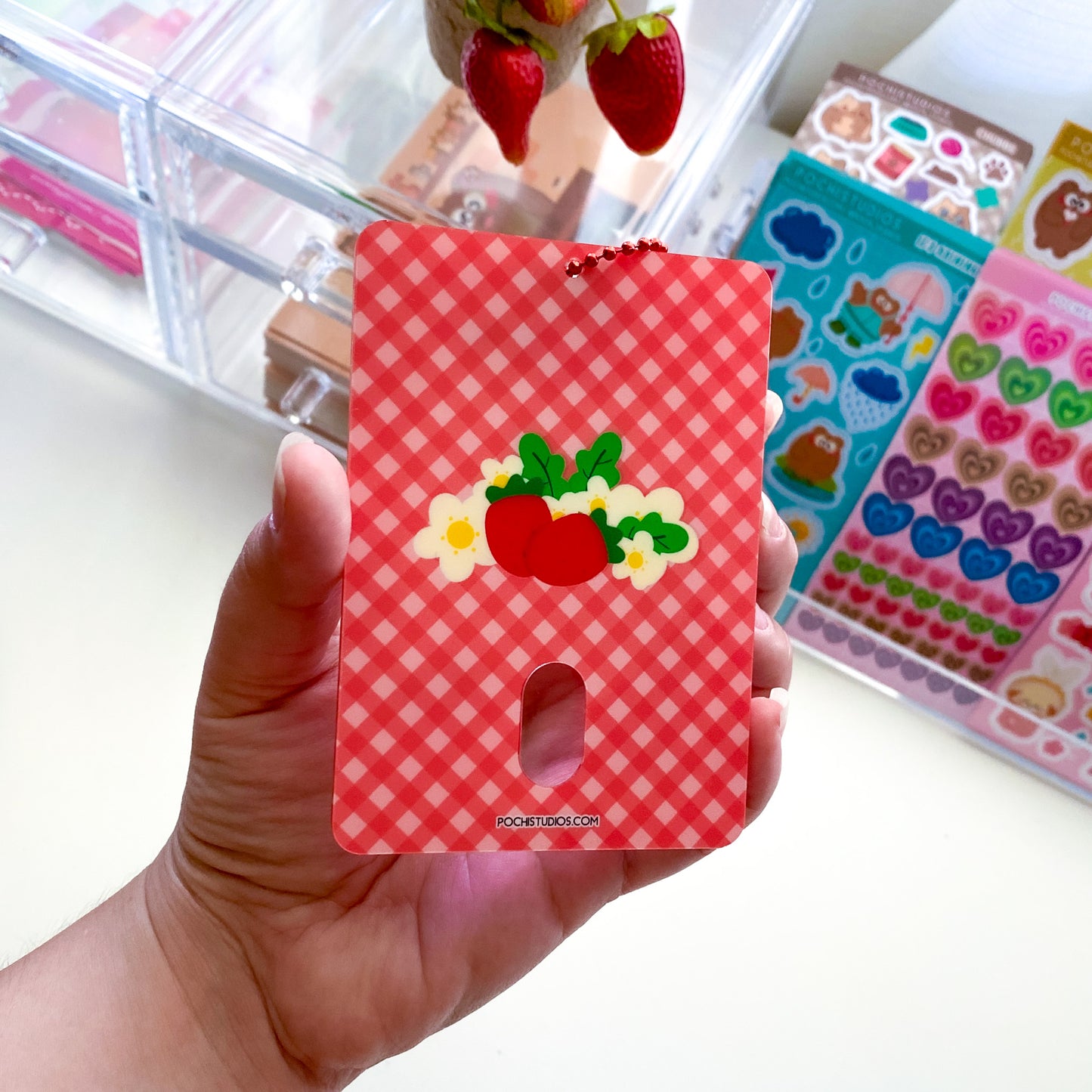 Nina Strawberry Cupcake Acrylic Photocard Holder Keychain